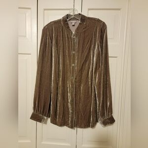 J. Jill Women's Olive Green Velvet Shirt Size Medium Tall NWOT